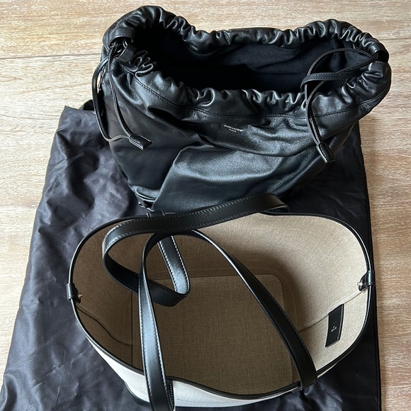 Saint Laurent Teddy Off-White Coated Linen Drawstring Bucket Bag - Picture 8 of 15
